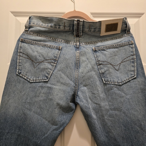 Vintage Y2K Jeans 32 Mid Rise Blue Pocket Medium Light Wash Cotton Straight Leg - Picture 9 of 12